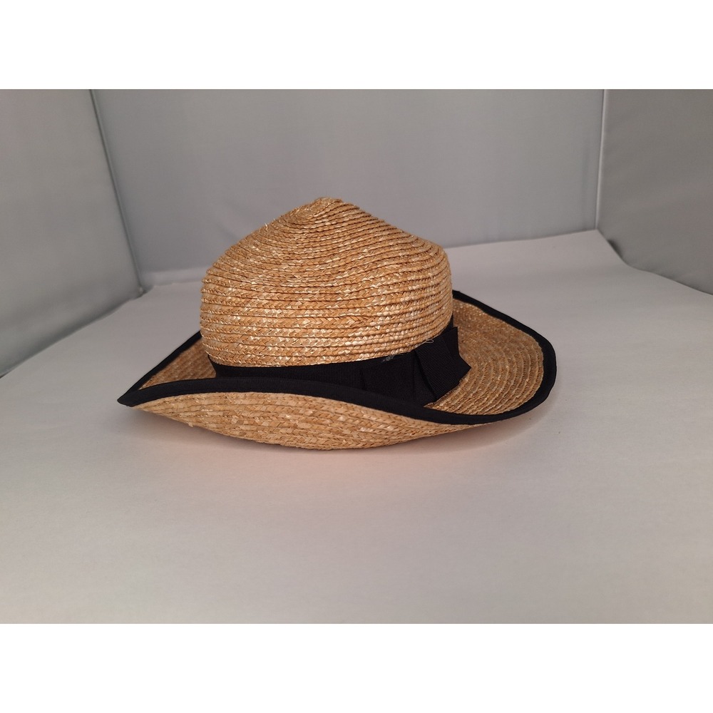 ZARA Straw Fedora Hat Black Ribbon Band Classic Style - Picture 2 of 7